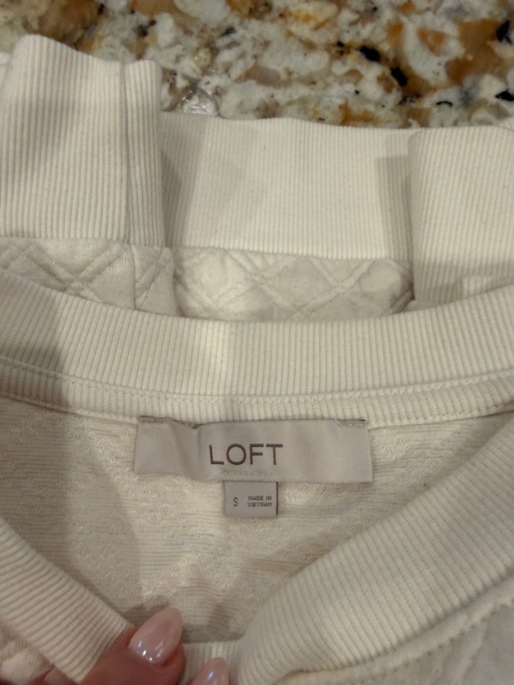 LOFT Cream Quilted Crewneck Sweater - Picture 3 of 3